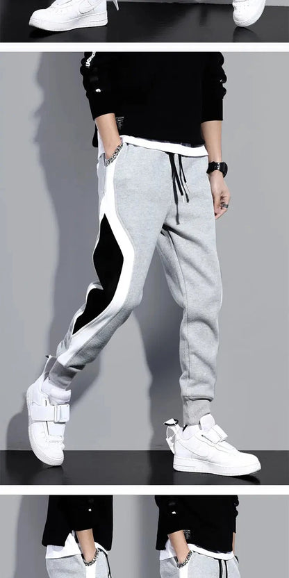 Autumn Men's Wide Loose Casual Pants Mens Patchwork Nine-point Sports  Elastic Rope Breathable Tie-foot Trousers.