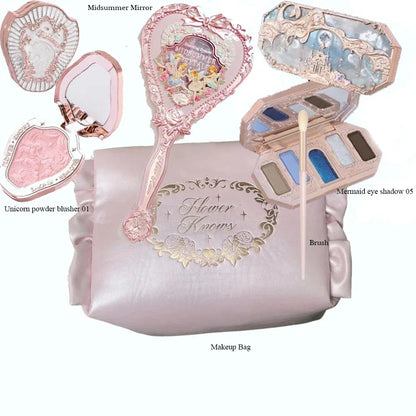 Makeup Set Flower Knows All in One GiftBox Glitter EyeShadow Palette Long Lasting Velvet Lip Cream Matte Blush with Cosmetic Bag.