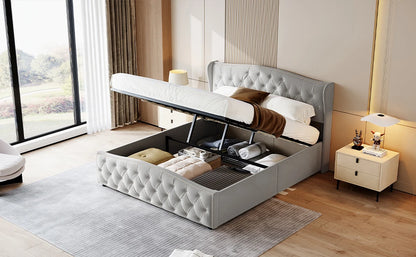 Lazyspace Hydraulisches Doppelbett 140x200cm/160x200cm, mit Stauraum, Lattenrost aus Holz, Baumwollleinen, ohne Matratze