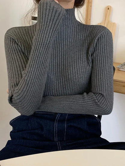 2025 Knit Jumpers Top Chic Autumn Winter Sweater Pullovers Women Long Sleeve Casual Turtleneck Warm Basic Sweater