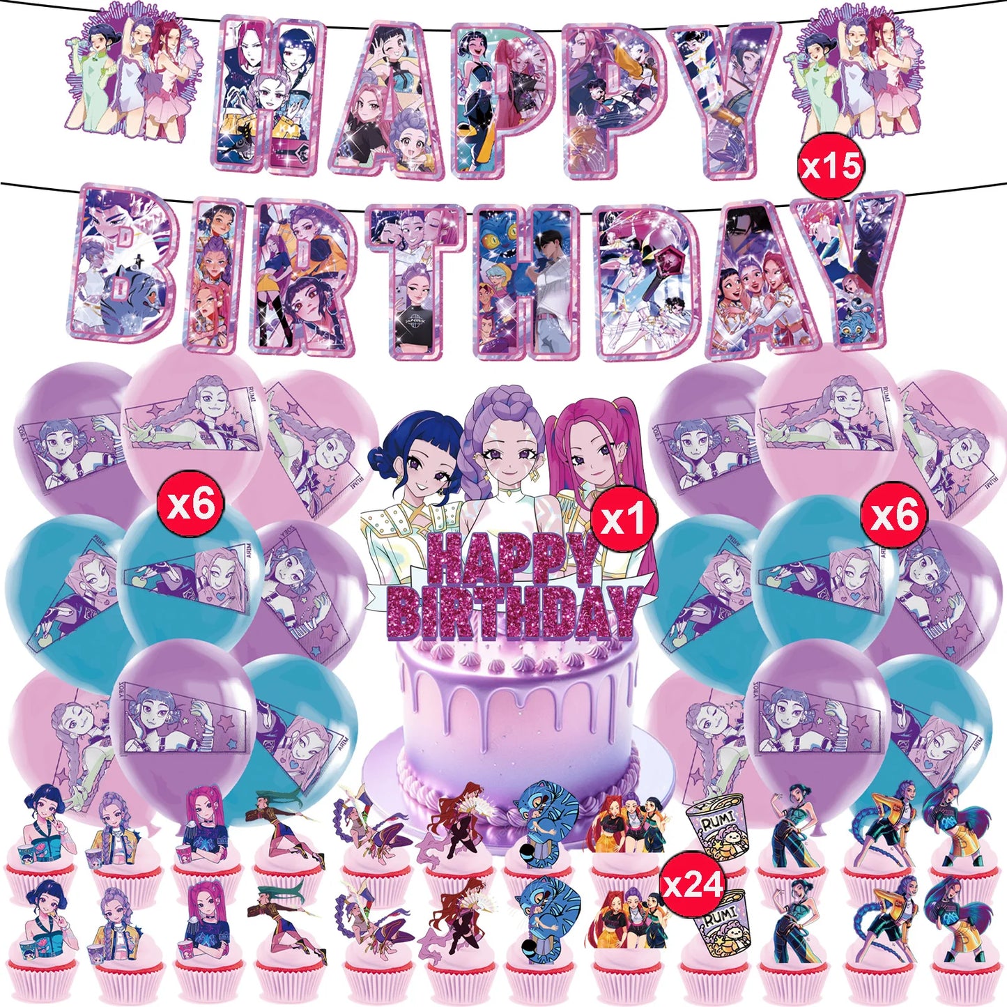 K Pop Dämonenjäger Party Ballon Kind Mädchen Alles Gute zum Geburtstag Party Dekoration Set 1-9. Nummer Ballon Banner Hintergrund Babyparty