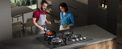 60cm Built-in Gas Hob 4 Burner | Auto Thermocouple & Safety Lock | 4-Zone Tempered Glass 8060W with Auto Ignition.