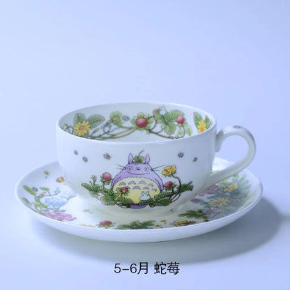 Bone China Dinner Plate Anime Cup and Saucer Set Coffee Mug Cute Cartoon Pattern Ceramic 9.5 Inch Dish Household Tableware Gift.