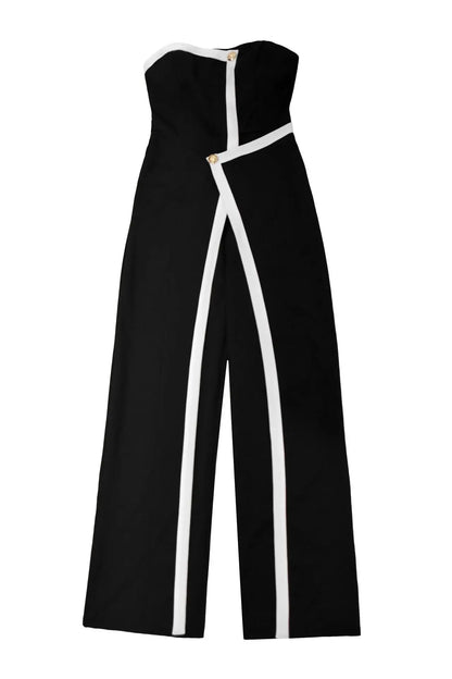 Elegant Sleeveless Wrap Chest Women's Button Strapless Irregular Jumpsuits 2025 One PieceWide Leg Outfits Night Club Streetwear