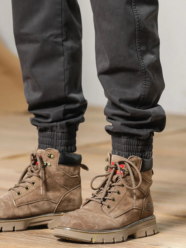 2024 New Winter Cargo Pants Men Multi-Pockets Drawstring Fleece Liner Thick Warm Overalls Joggers Casual Cotton Thermal Trousers