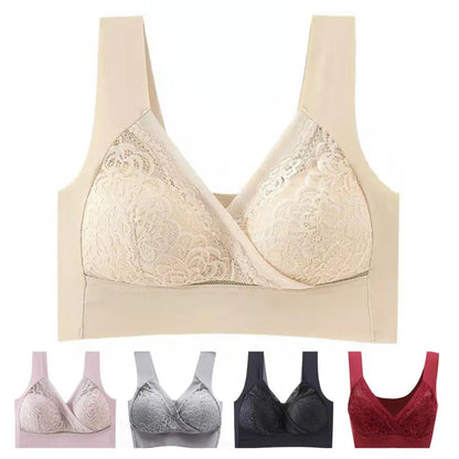 Women Bra Elastic Shoulder Strap Lace Floral Embroidery Maximum Comfort Shockproof Push-up Anti-snagging Wireless Yoga Bra.
