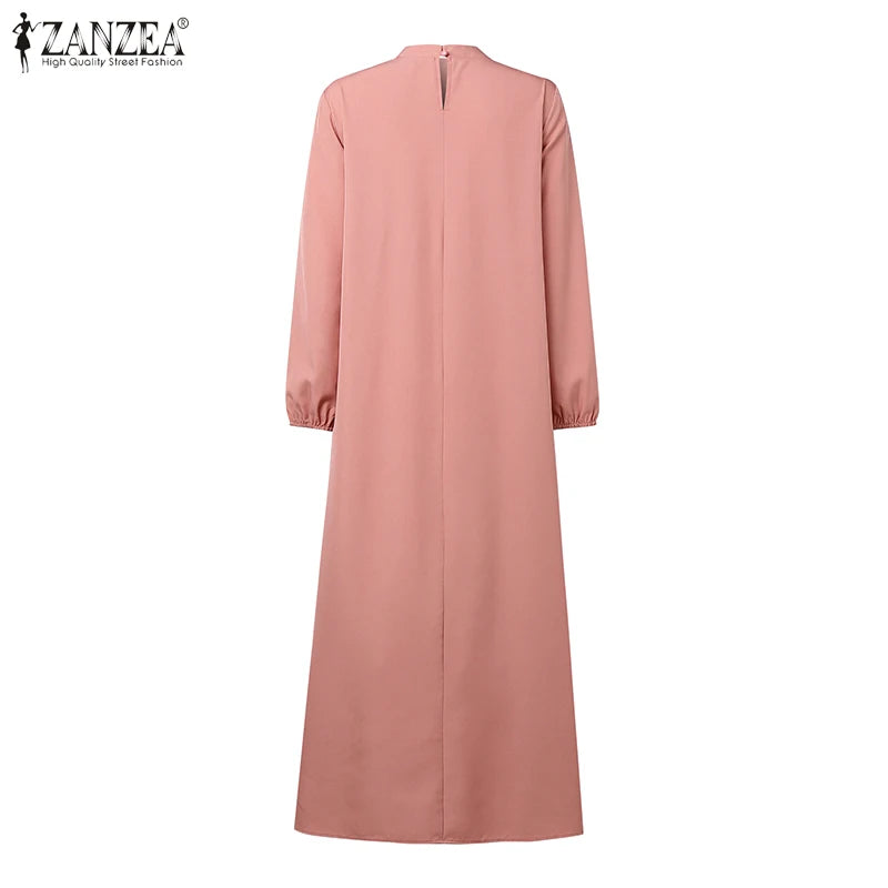 2025 Autumn Muslim Dresses Abaya ZANZEA Women Elegant Long Sleeeve Floral Dress Dubai Robe IsIamic Clothing Maxi Long Sundress.