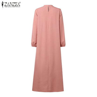 2025 Autumn Muslim Dresses Abaya ZANZEA Women Elegant Long Sleeeve Floral Dress Dubai Robe IsIamic Clothing Maxi Long Sundress.