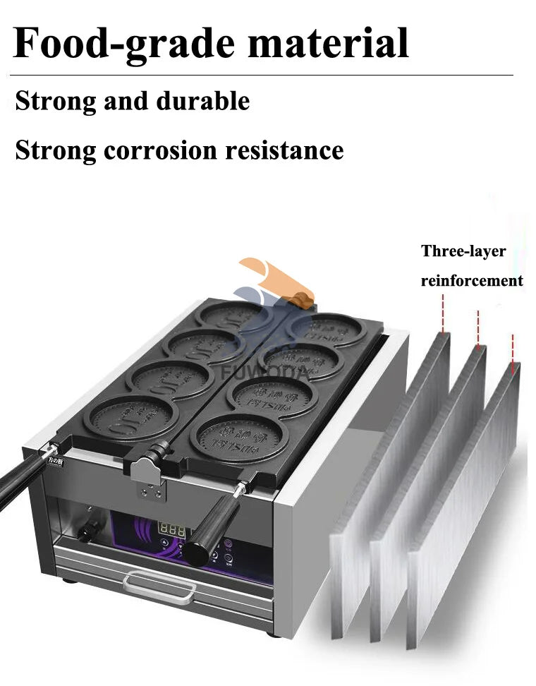4pcs Non-stick Coating Gold Coin Waffle Machine Korean 10 Won Gold Coin Waffle Maker Machine 3000W Round Coin Cake Machine.