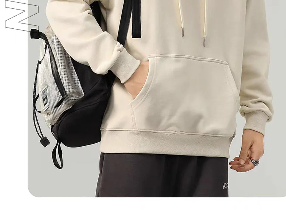 470G-570G HeavyWeight Cotton New Autumn Casual Men's Top Solid Color Loose Pullover Hoodies Sweatshirt Long-Sleeve Men Clothing