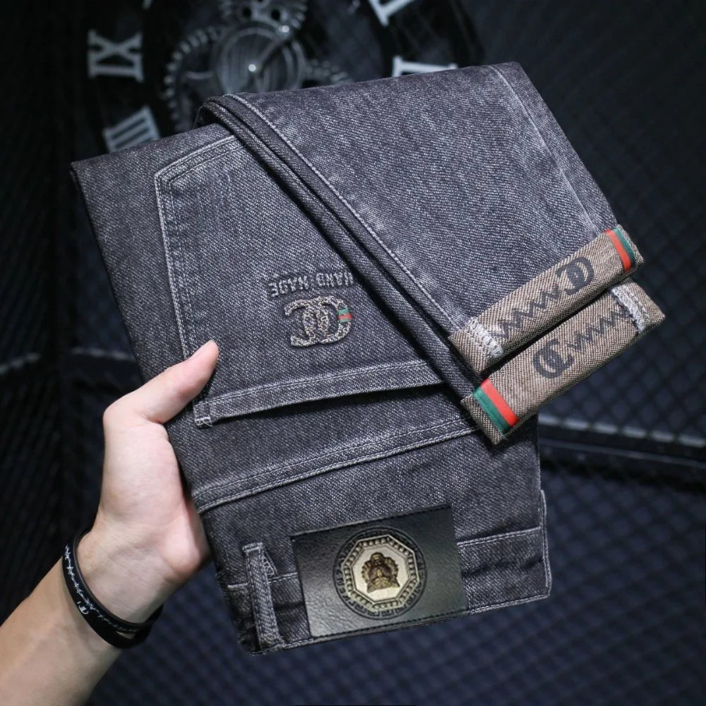 Zerrissene, reguläre, schmale Passform, gerade Jeans, bequem, lässig, Herbstmode, Denim-Hose, klassische, dünne Vintage-Unisex-Herren-Stretchhose.