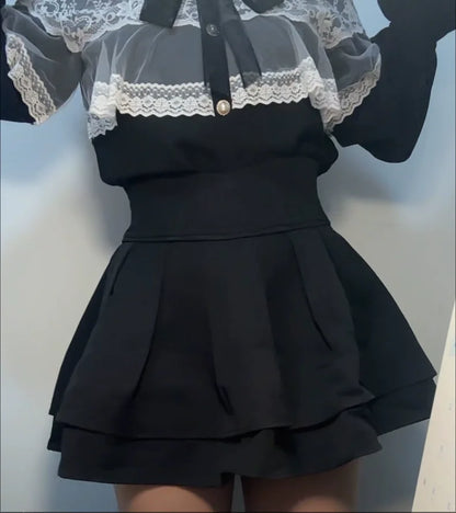 Japanese Lolita Skirts Ruffled Pleated Plaid Skirt Women 2025 Spring New Elastic High Waist Slimming Gentle Mini Skirt Culottes.