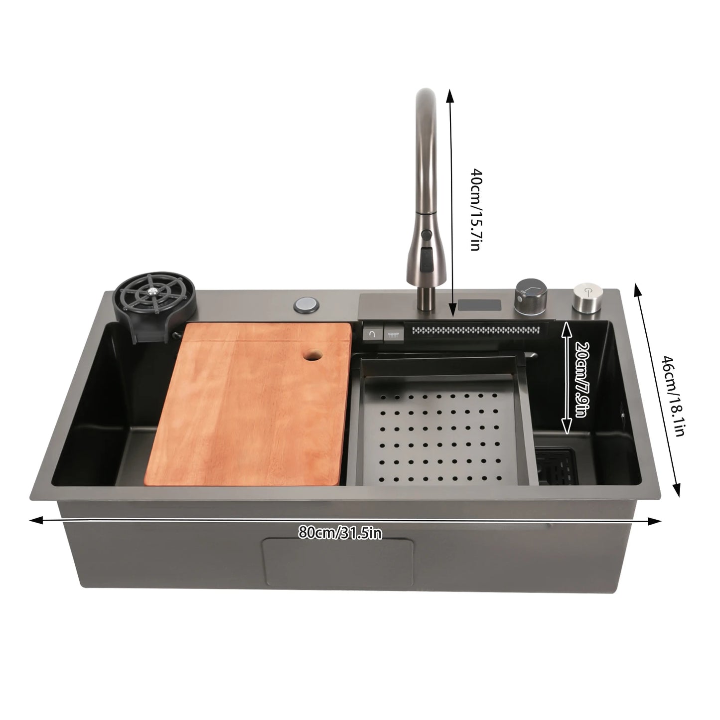 80 * 46 * 20 cm Edelstahlspüle 201 Nano-Galvanikprozess Dreifach 60 cm Rohrlänge 13 kg Bruttogewicht-Küchenspüle-Set