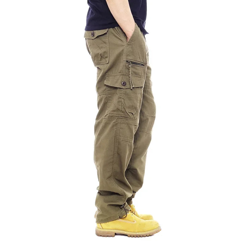 2025 Men's Casual Elastic Waist Plus Size Cargo Pants Multiple Pockets Loose Fit Trousers For Construction Site