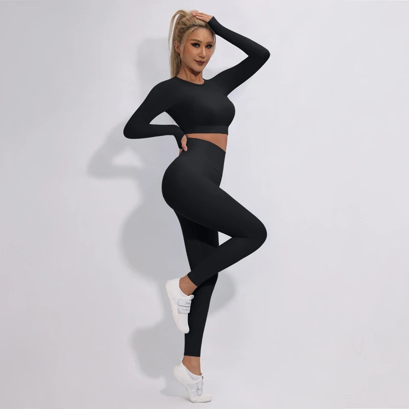 2/3/4Pcs Women's Tracksuit Seamless Yoga Set Leggings Sports Suit for Fitness Long Sleeve Top Gym Clothing Workout Sportswear