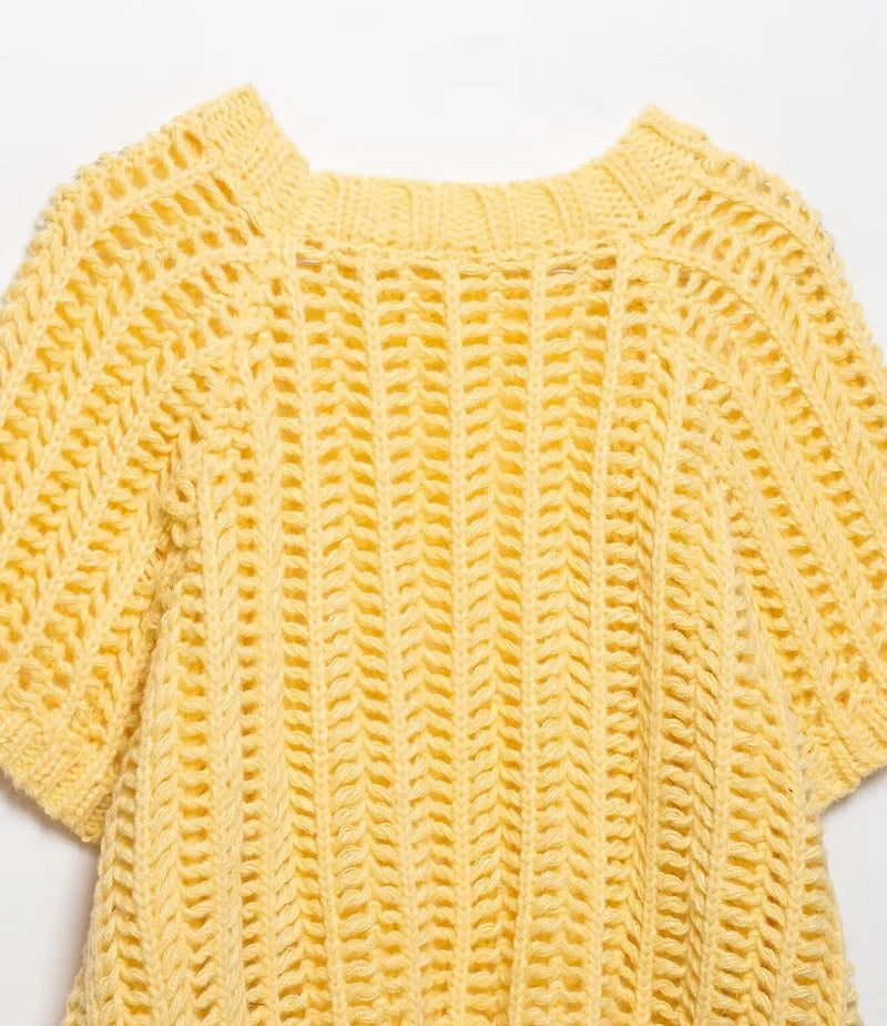 MUJER 2025 Stricken Crop Tops Frau Kurzarm Pullover Gestrickte Kurze Pullover für Frauen Gebunden Strickwaren Mode Damen Pullover.