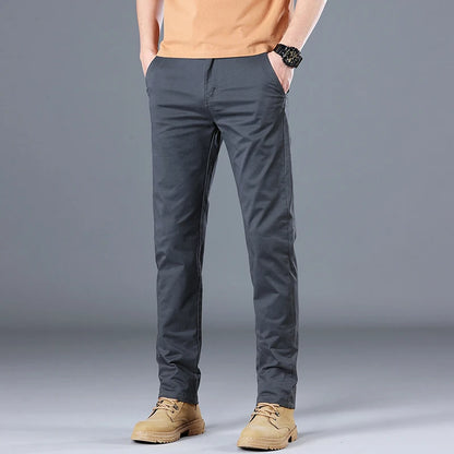 Men's High Quality Pure Cotton Classic Solid Color Casual Pants Business Stretch Slim Straight Brand Trousers Male Autumn New.
