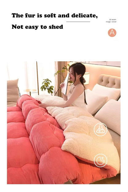 Solidcolor double-sided Duvet Lamb Wool flannel quilt warm comfort mattress in winter bedroom dormitory Thicken Weight Blanket.