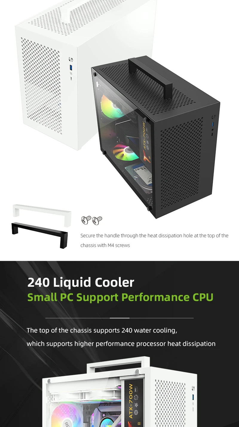 METALFISH S9 MATX Computer Case Gaming PC Chassis Support MATX/ITX/ATX PSU/240 Liquid Cooler/360mm GPU.