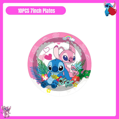 Disney Lilo und Stitch Party Dekoration Geschirr rosa Stitch alles Gute zum Geburtstag Party Thema liefert Ballon Hintergrund Tasse Teller