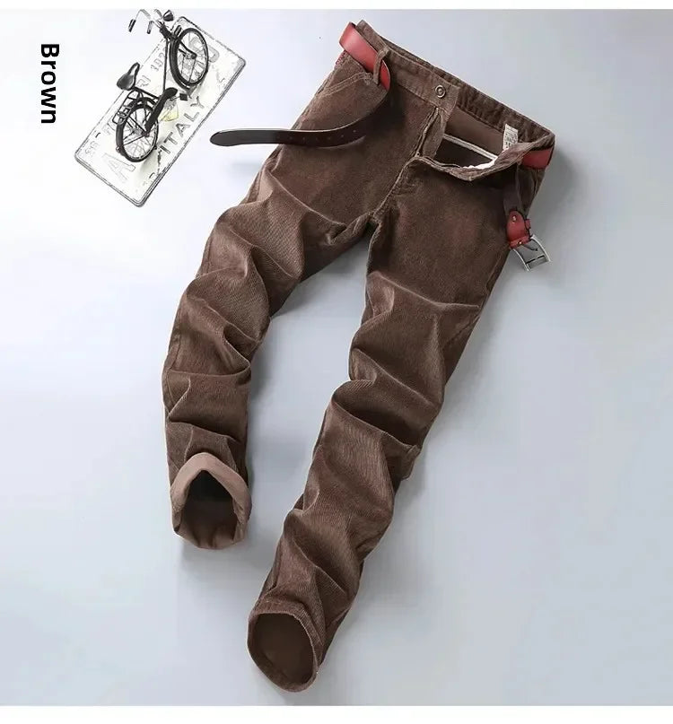 2025 Spring Autumn Men's Corduroy Casual Pants Straight Leg Loose Fit Youth Winter Thick Warm Velvet Long Pants for Men Trousers