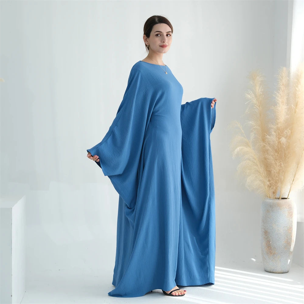 White Pink Black Brown Soft Crepe Khimar Batwing Abaya Damen 2 Piece Muslim Modest Hijab Dresses Set Kaftan Kebaya Robe Women