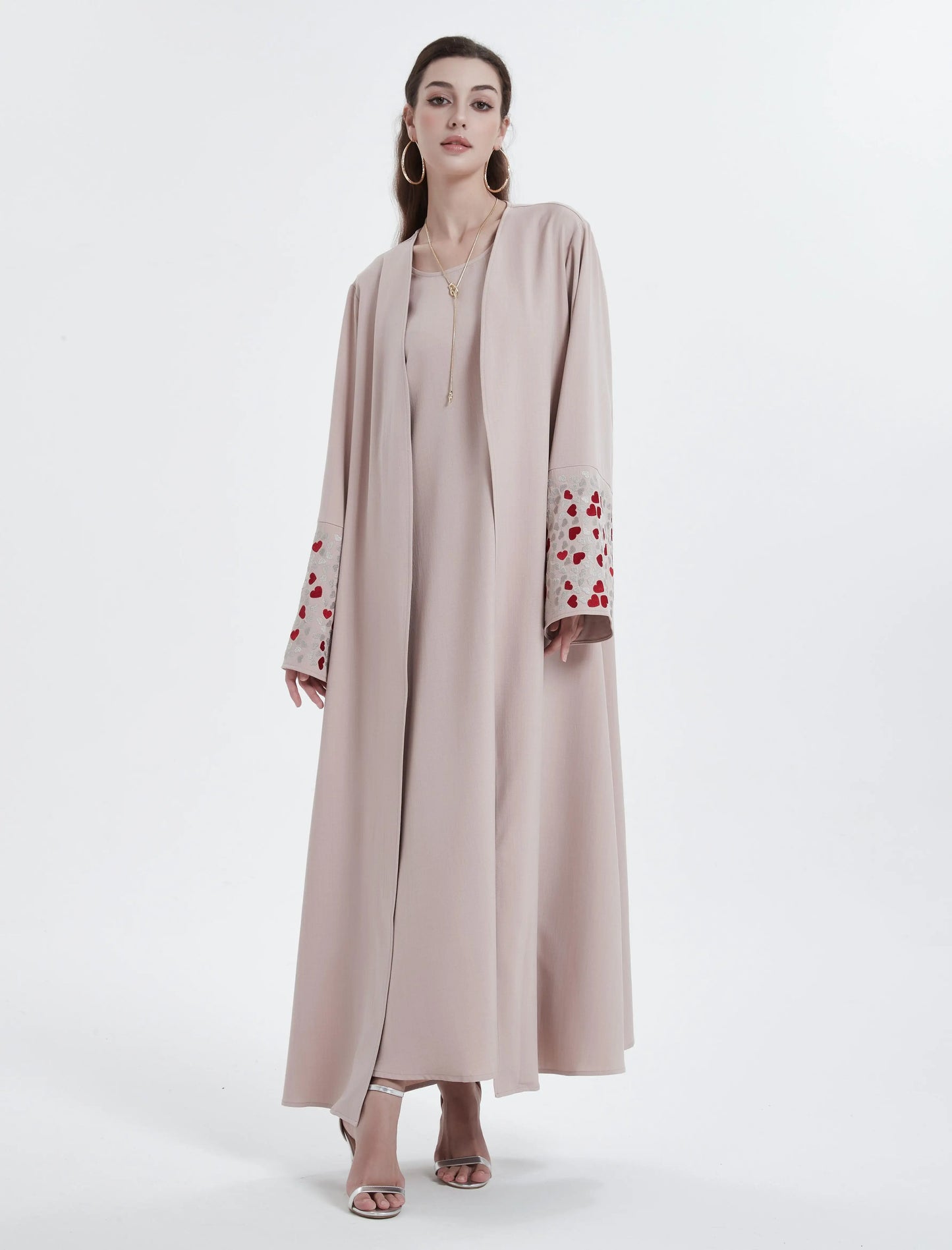Ramadan islamic clothing kebaya Middle East Muslim women's Abaya solid color cuff love  embroidery  cardigan.