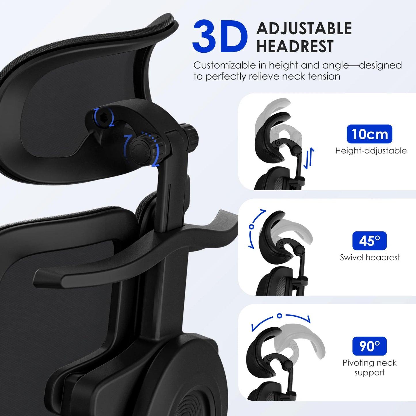 AUTHMIC Premium Ergonomischer Bürostuhl mit 6D-verstellbaren Armlehnen, 3D-Kopfstütze, 3-Zonen-Rückenlehne, 200 kg Tragkraft, Liegestuhl 90 ° -160 °