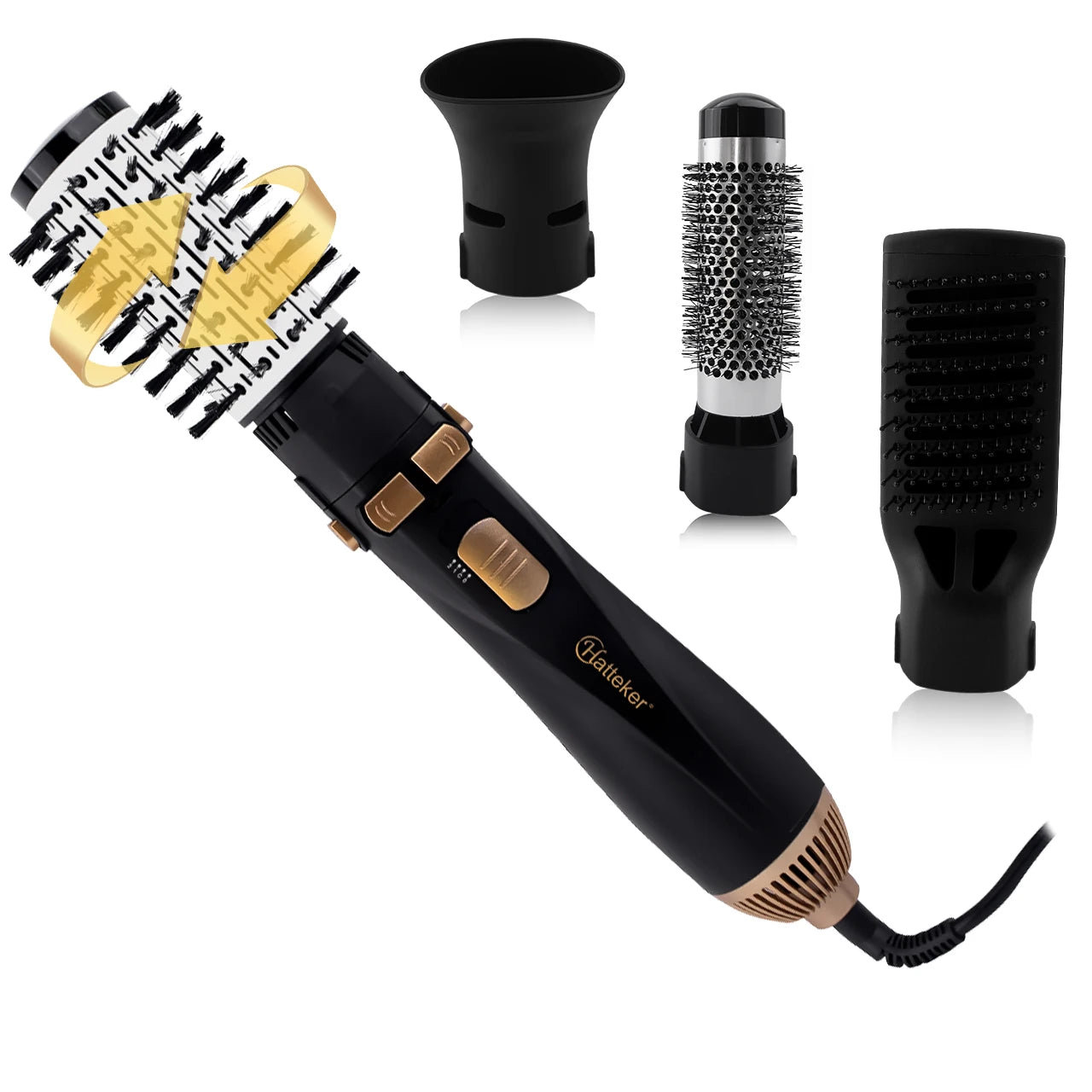 Hatteker EU 4-Head Hot Air Brush Hair Dryer Strong Wind Electric Straightener Curler Roller Comb Blower Styling Tool for Woman.