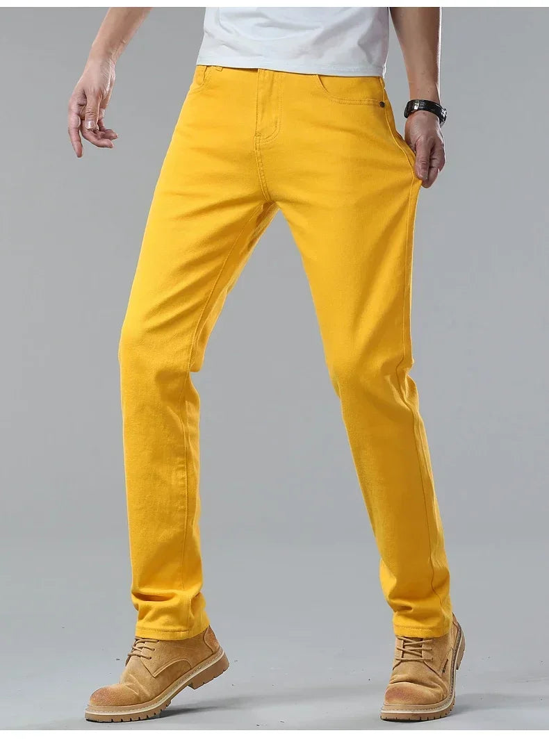 98% Cotton 4 Colors Stretchy Jeans Men's Mid-waist Straight Pencil Denim Trousers Brand Clothing Personality Fashion Male Pants.