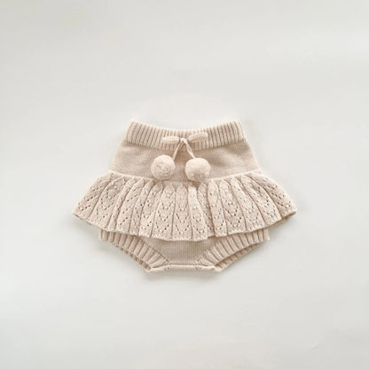 Babykleidungsset 2025, Herbst und Winter, neuer Baby-Strickanzug, Handhaken, Ballpullover + Blasenball-Rock, Hose