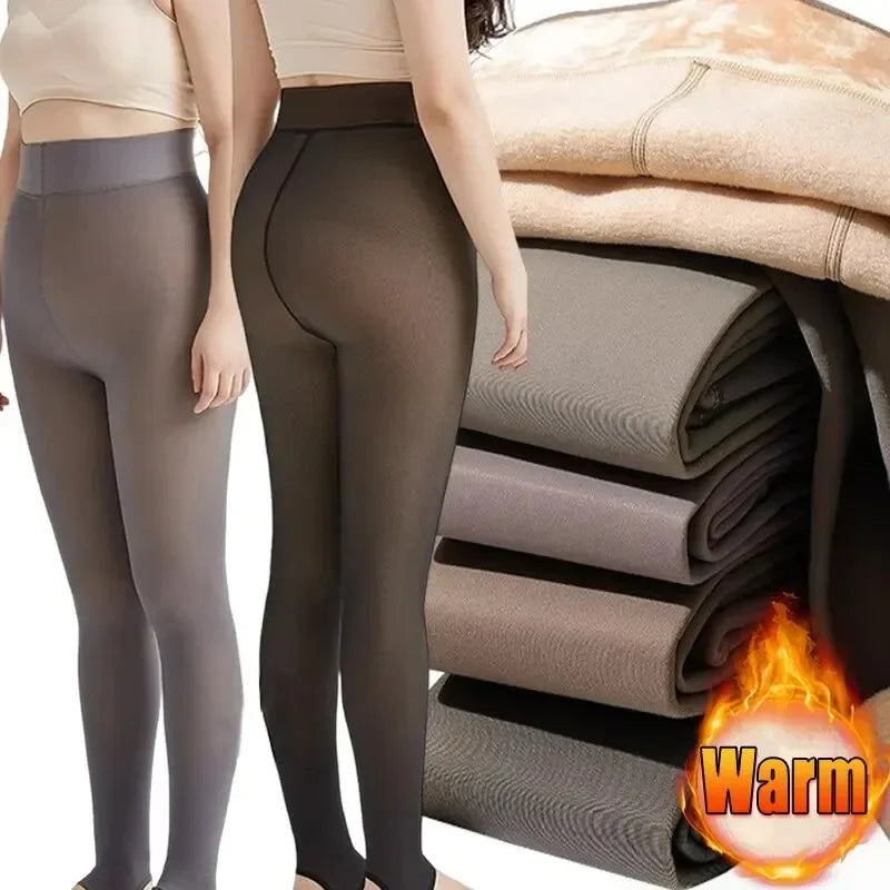 New Women‘s Thermal Leggings Winter Warm Sexy Elastic Translucent Pantyhose Female Fleece Thermal High Waist Thicken Tight Pants