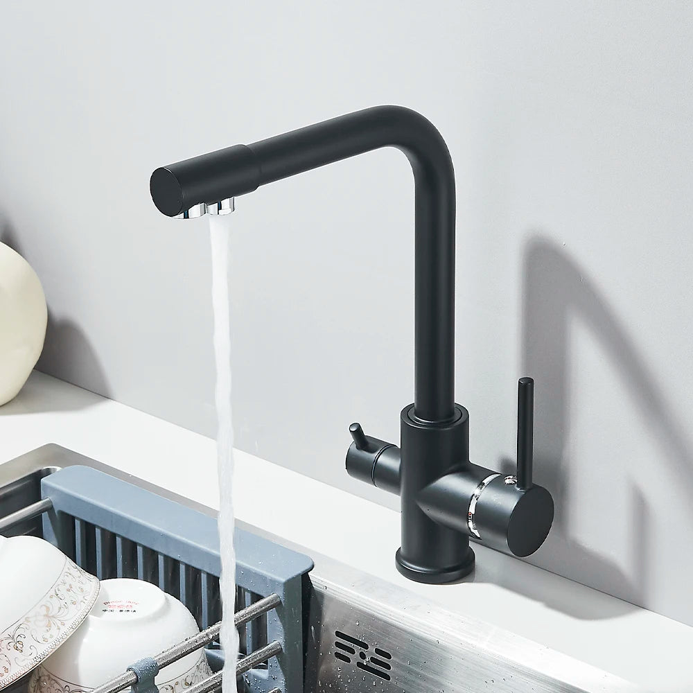 Balck Kitchen Filtered Faucet Brass Purifier Faucet Dual Sprayer Drinking Water Beige with Dot Vessel Sink Mixer Tap Torneira