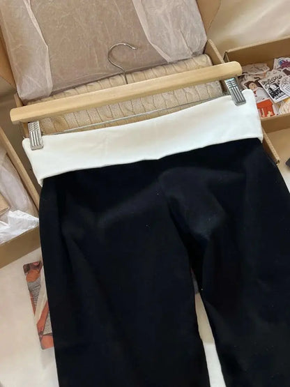 New Basic Black T-shirt Pants Sets Women O-neck Slim Tees+ Patchwork Yoga Sweatpants Solid Vintage Cotton Sport 2 Pieces Sets.