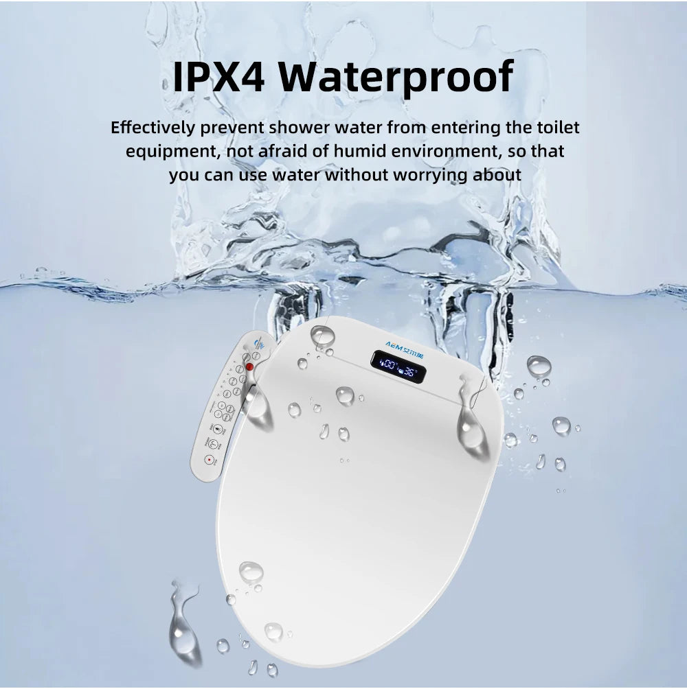 Intelligenter Bidet-Toilettensitz für Badezimmer, beheizter Sitz, langsames Schließen, warmer Trockner, hinten vorne, waschbar, warmes Wasser, Fernbedienung, Nachtlicht