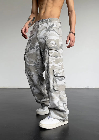 Vintage Amerikanischen Stil Camouflage Hosen männer Lose Gerade Bein Cargo Hosen Casual Hosen Hip Hop Streetwear Waschen.