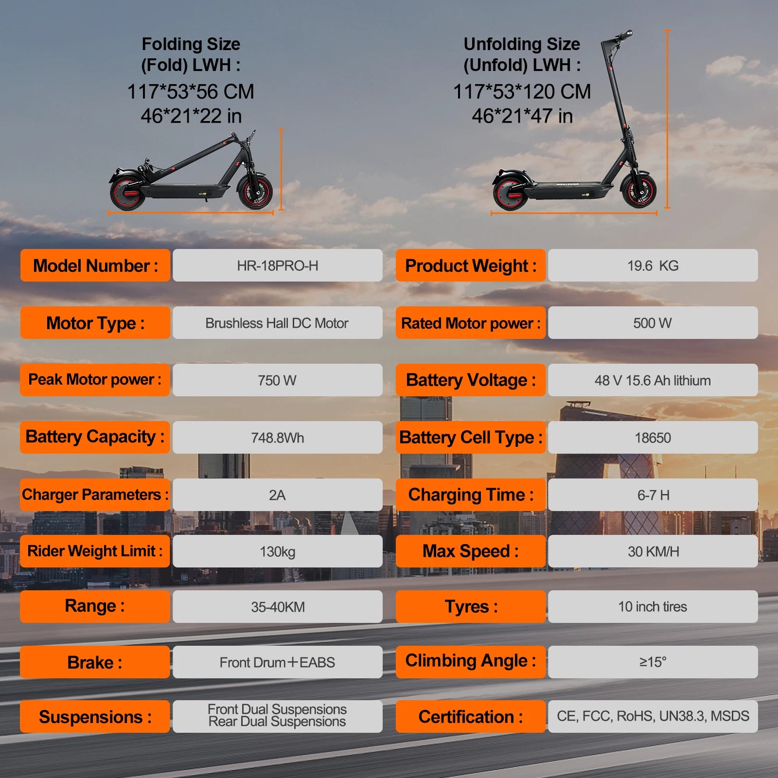 Electric Scooter For Adults Max Speed 35Km/h Electric Scooter 500W (Peak 750W ) Adult Scooter Electric Kick Scooter.