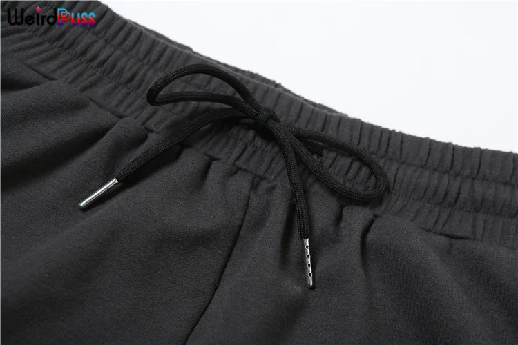 Weird Puss Casual Sporty 2 Piece Set Women Letter Embroidery Crop Tops+Side Tassel Straight Pants Matching Streetwear Tracksuits.