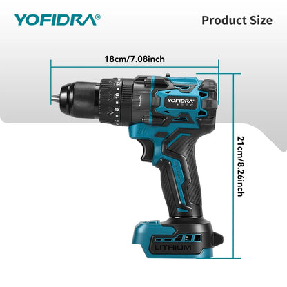 YOFIDRA 900N.M 13MM Bürstenlosen Elektrischen Schlagbohrmaschine 20 + 3 Drehmoment Handheld Bohren Schraubendreher Power Tool Für Makita Batterie pin