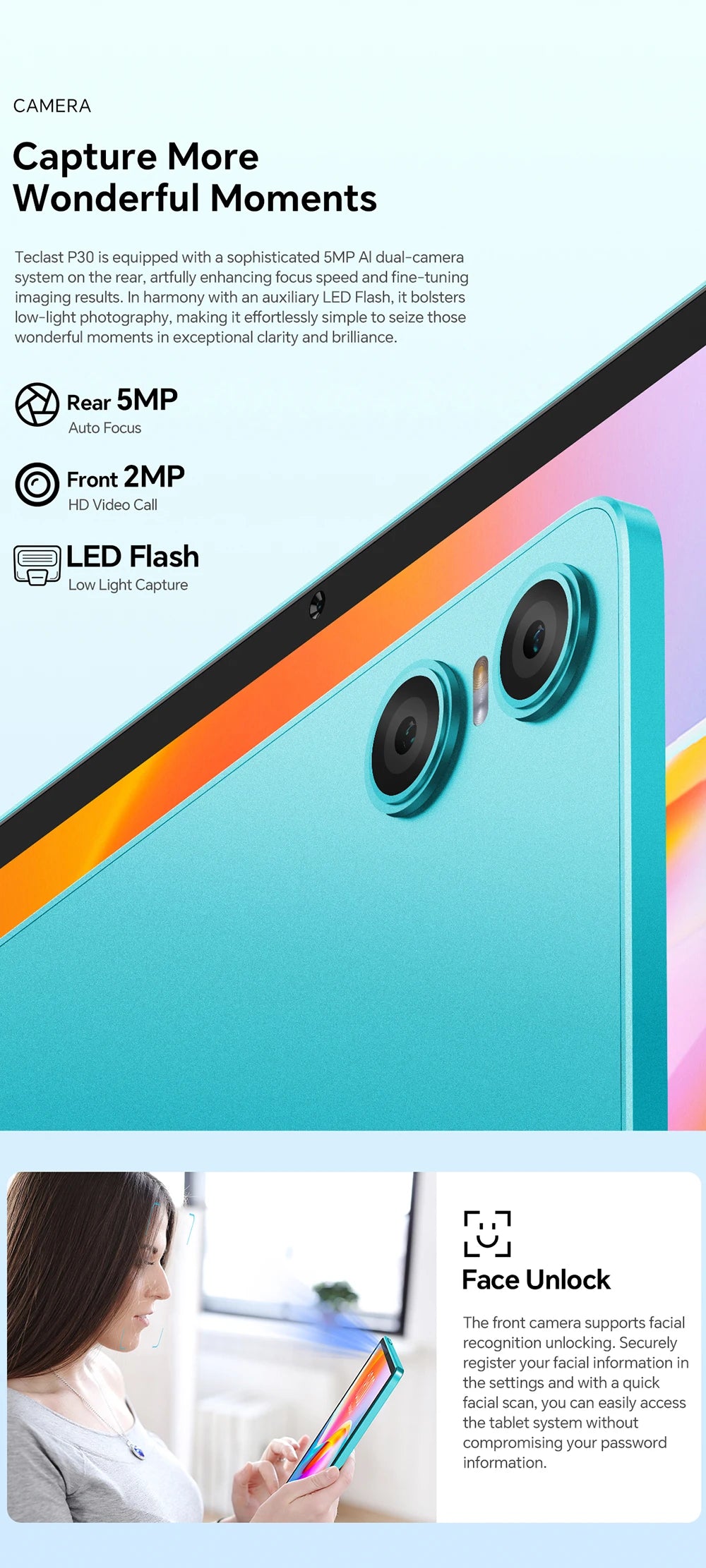 Teclast P30 Tablet Android 14 Max 12GB(4GB+8GB Expansion) RAM 128GB ROM 10.1" Tablets Unisoc T606 8-Core 6000 mAh AI Dual Camera.