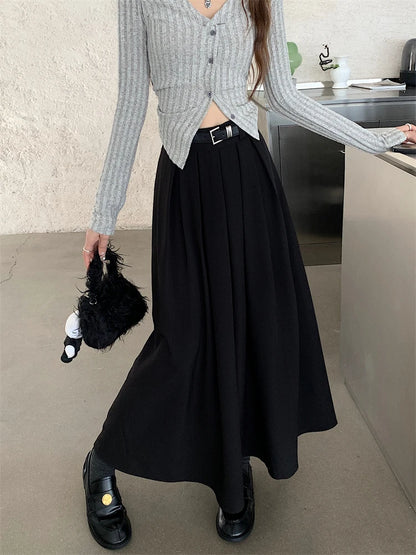 2024 New Korean Skirt Women Solid Color Versatile Mid-length Pleated Skirt Large Swing Type Skirt Female Long Skirts for Women