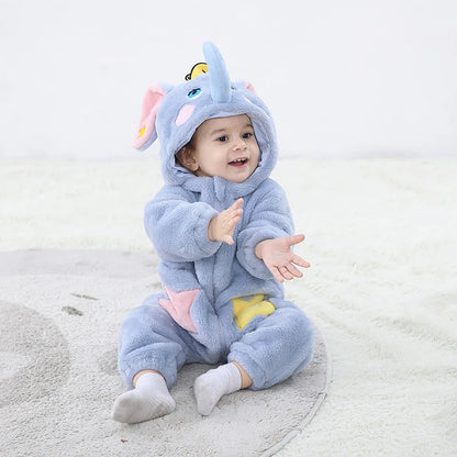 Kigurumis Schöne Elefanten Neugeborenen Baby Kleidung Body Winter Flanell Jungen Mädchen Strampler Warme Cosplay Kostüm Outfit Mit Kapuze.