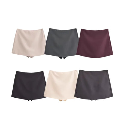 TRAF Shorts for Women Fashion Autumn Winter New Comfortable Casual Solid Color Side Zip Middle-waisted A-line Culotte Skirt Pant.