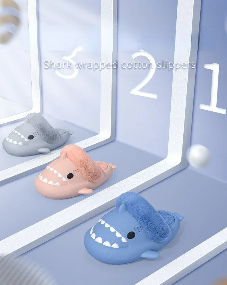 Women Shark Slippers Slides Platform Winter Warm Fluffy Sandal Home Cloud Clapper Soft Room Shoes Children Plush indoor Boy Girl.