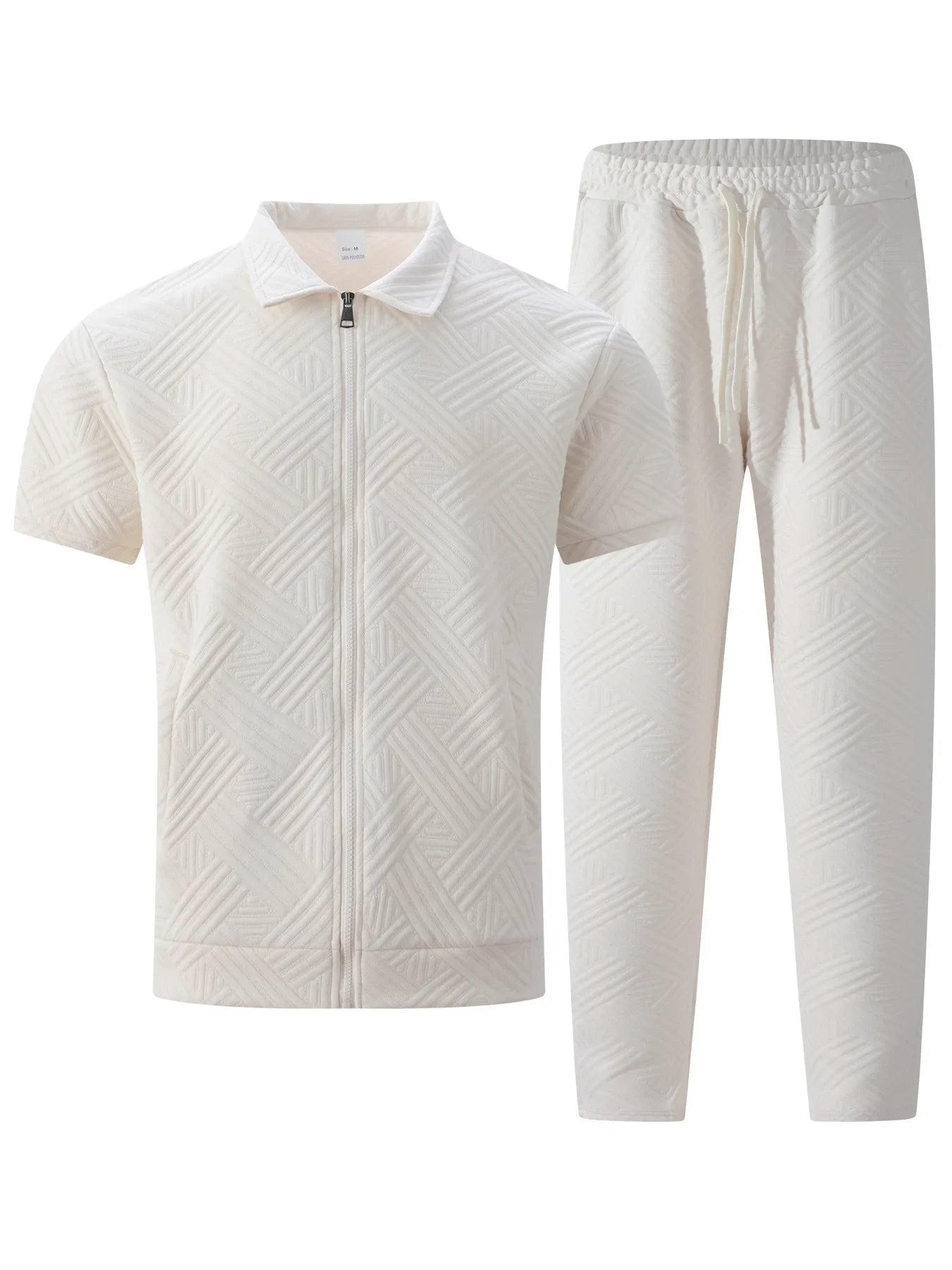 Men's Summer New Style Solid Color Knitted Short Sleeve Cardigan with Long Pants Casual Set Sporty Look from Mainland China