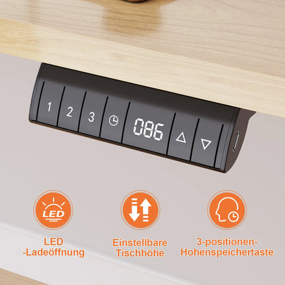 Devoko Elektrisch Höhenverstellbarer Schreibtisch 180x80 cm, 3 Memory-Handsteuerung mit USB,