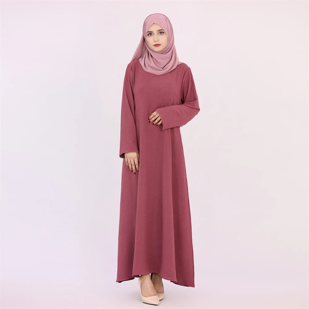 Ramadan Eid Solid Linen Dubai Abaya Turkey Islam Muslim Modest Dress Kaftan Prayer Clothes For Women Kebaya Robe Femme Musulmane.
