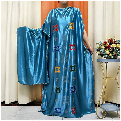 African Abaya For Women Kaftan islamic Clothing With Scarf African Women Dress Inlaid Mubarak Dubai Femme Luxury Muslim Dress.
