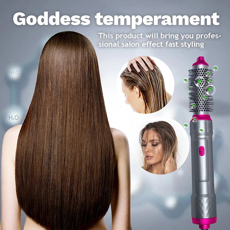 Hair Dryer 5-In-1 Electric Hair Comb Negative Ion Straight Curler Brush Blow Dryer Air Comb Removable Brush Kit Tool.