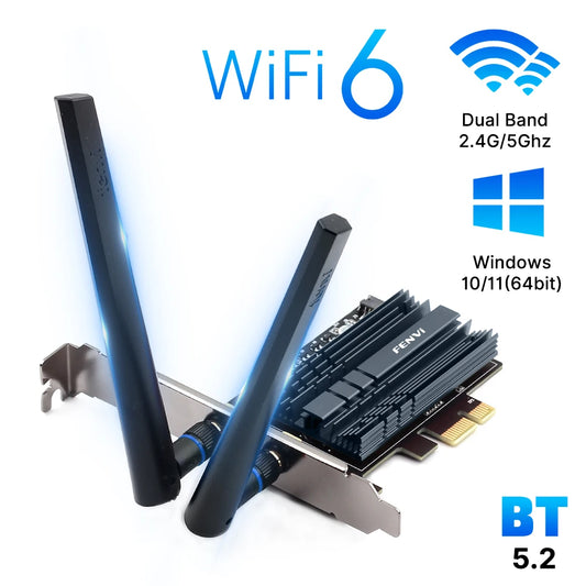 fenvi WiFi 6 Pci-e Wireless Adapter Bluetooth 5.2 for Intel AX200 Network Card Dual Band 5Ghz 2.4G Wifi6 for PC Win 10/11.